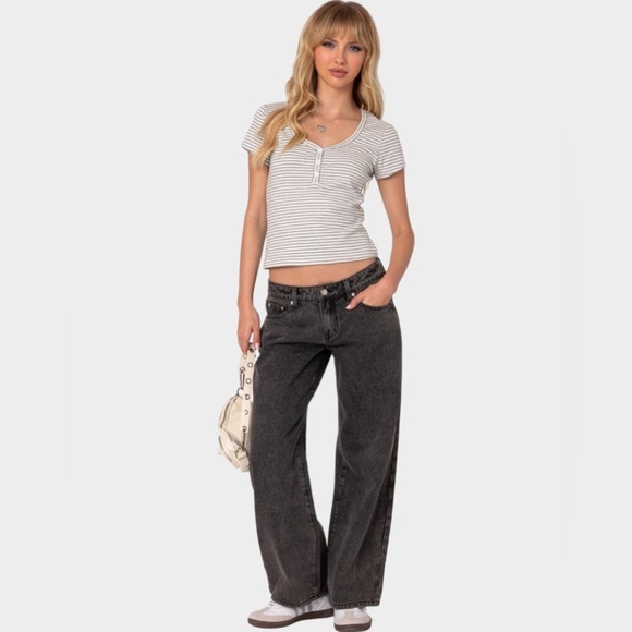 Edikted Charcoal Wide Leg Jeans size medium women nwt black washed - Picture 2 of 12